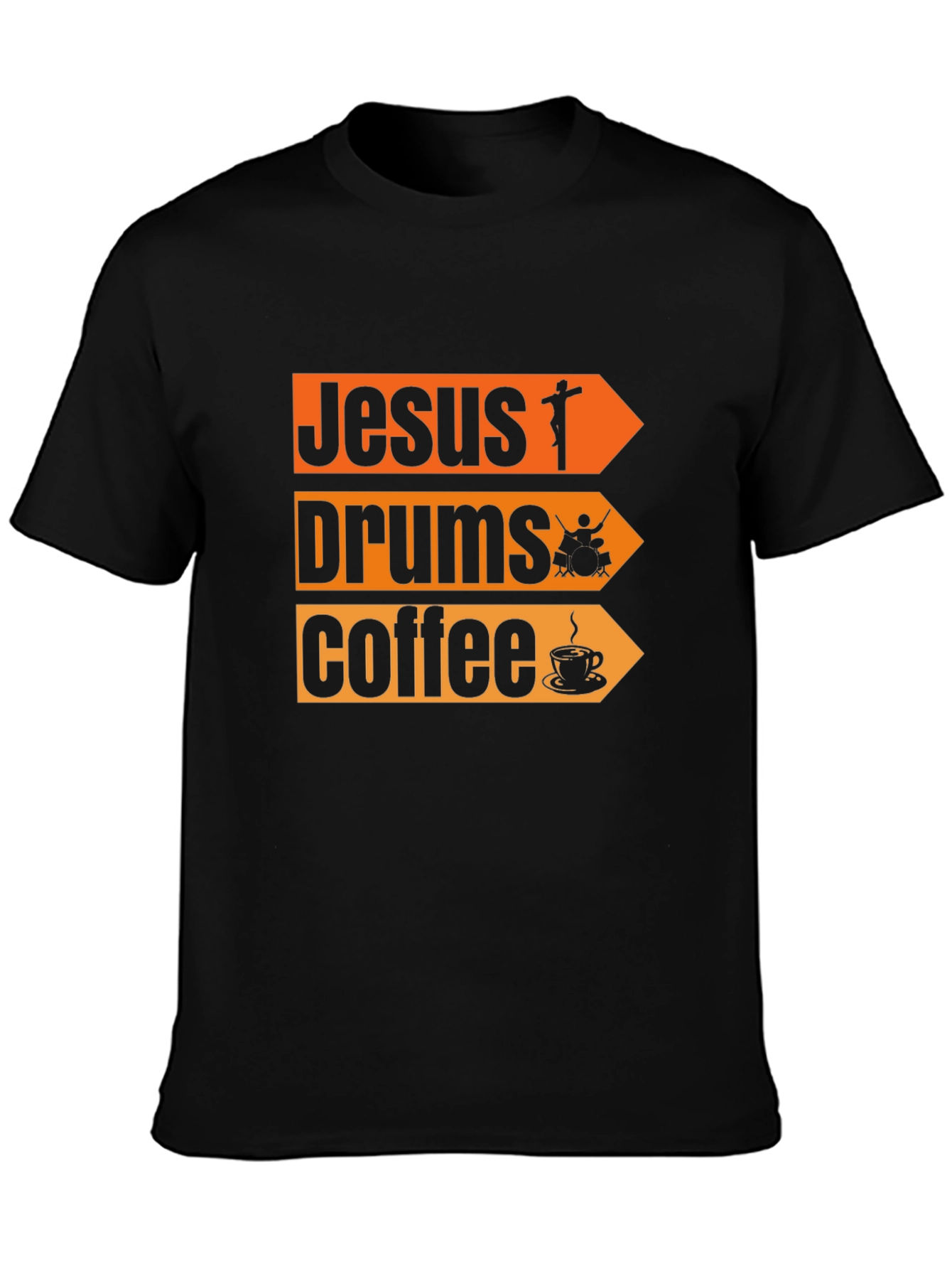 Jesus Drums Coffee Graphic T-Shirt - Black
