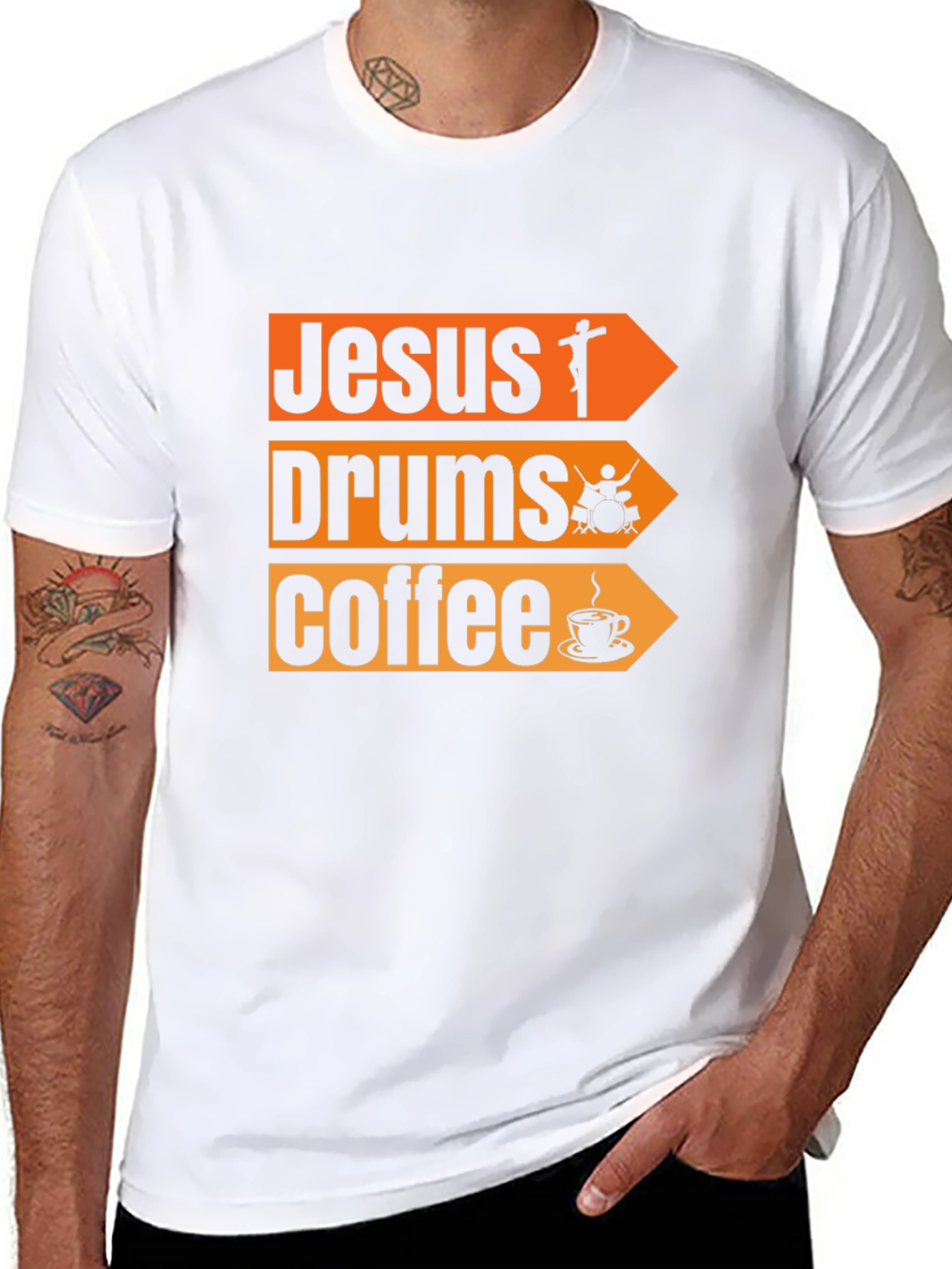 Jesus Drums Coffee Graphic T-Shirt - Black