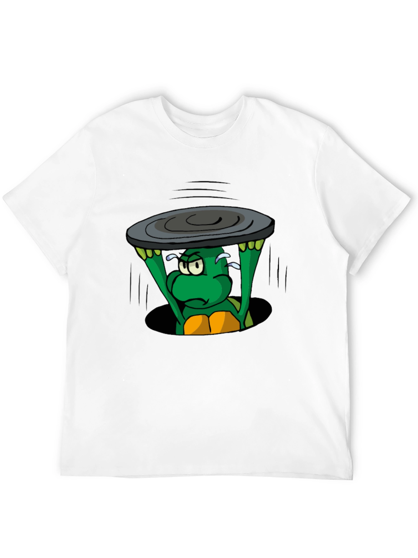 Cartoon Turtle Lifting Manhole Cover Black T-Shirt
