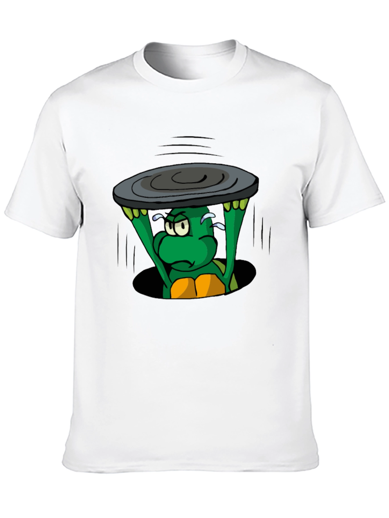 Cartoon Turtle Lifting Manhole Cover Black T-Shirt