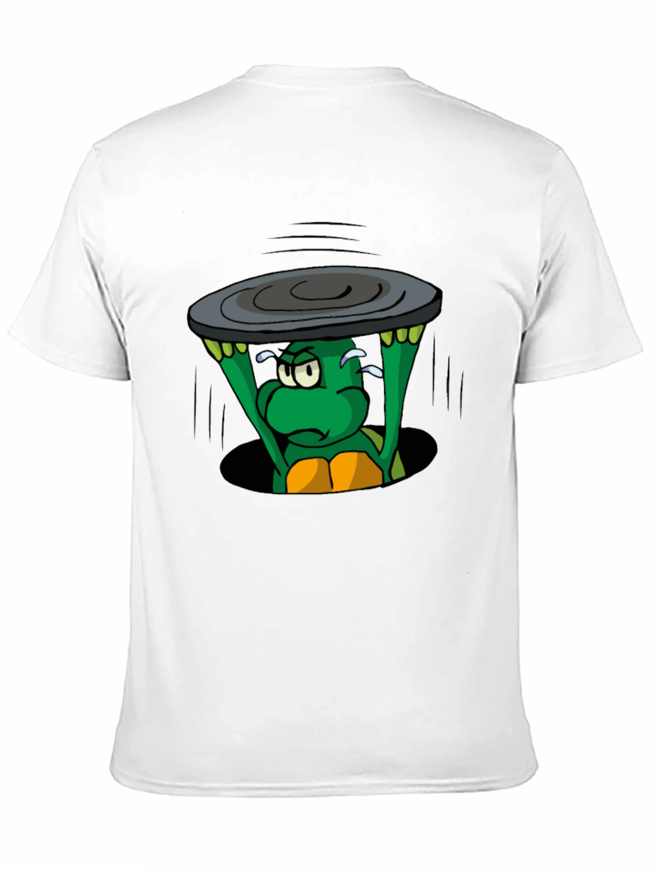 Cartoon Turtle Lifting Manhole Cover Black T-Shirt