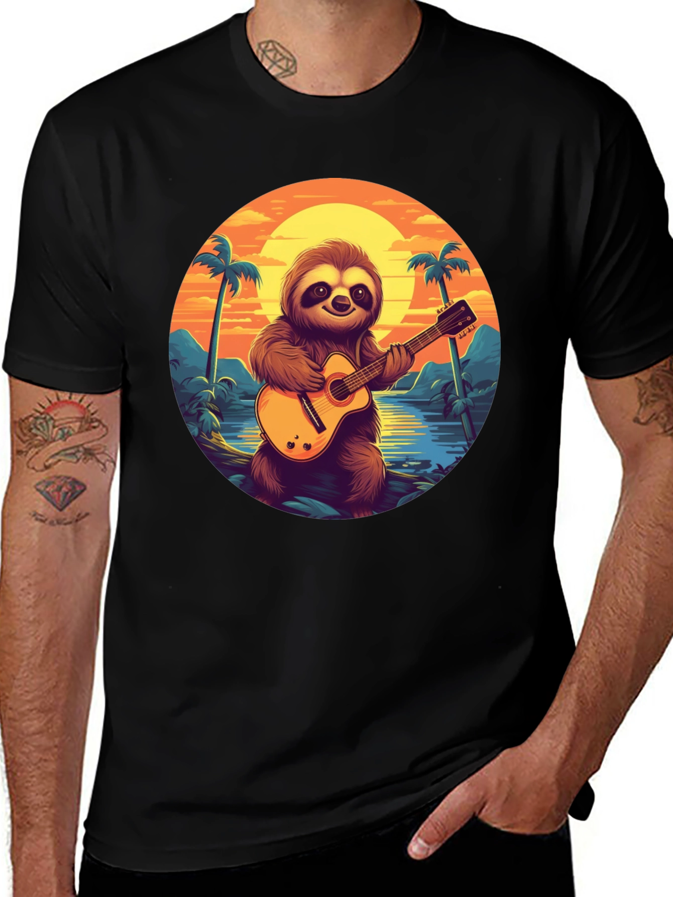 Sloth Guitarist Graphic Tee - Tropical Vibes
