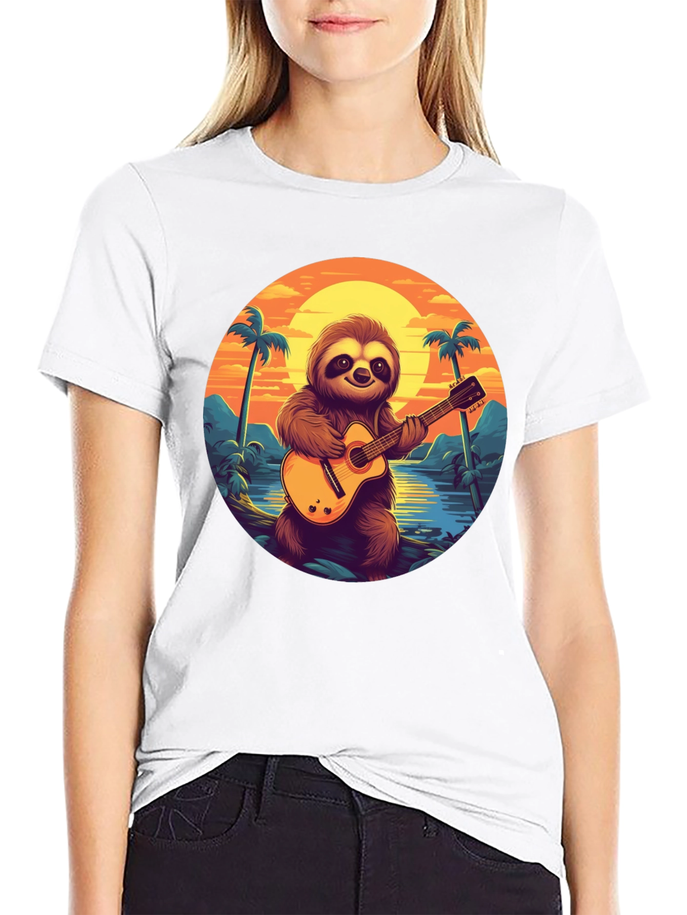 Sloth Guitarist Graphic Tee - Tropical Vibes