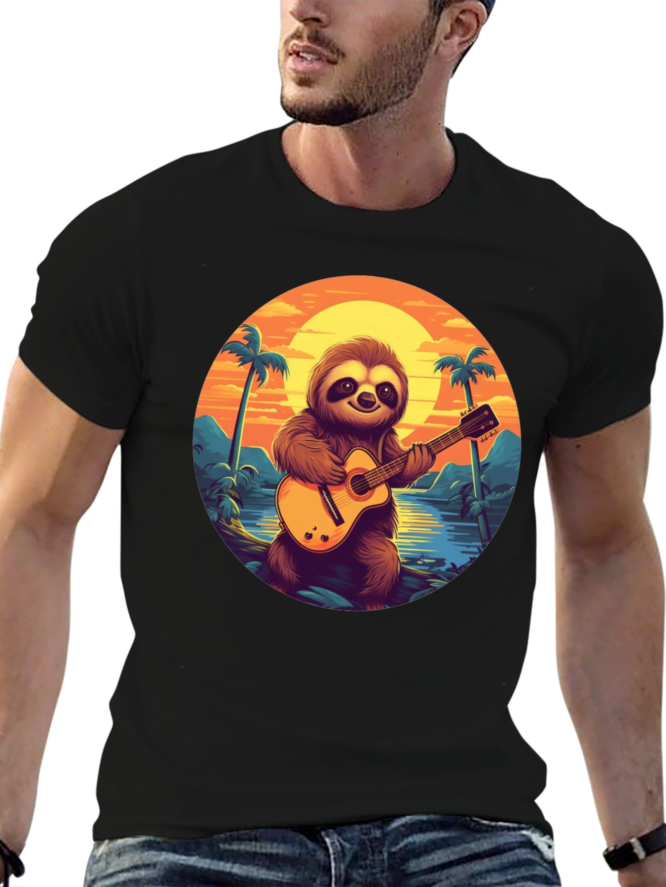 Sloth Guitarist Graphic Tee - Tropical Vibes