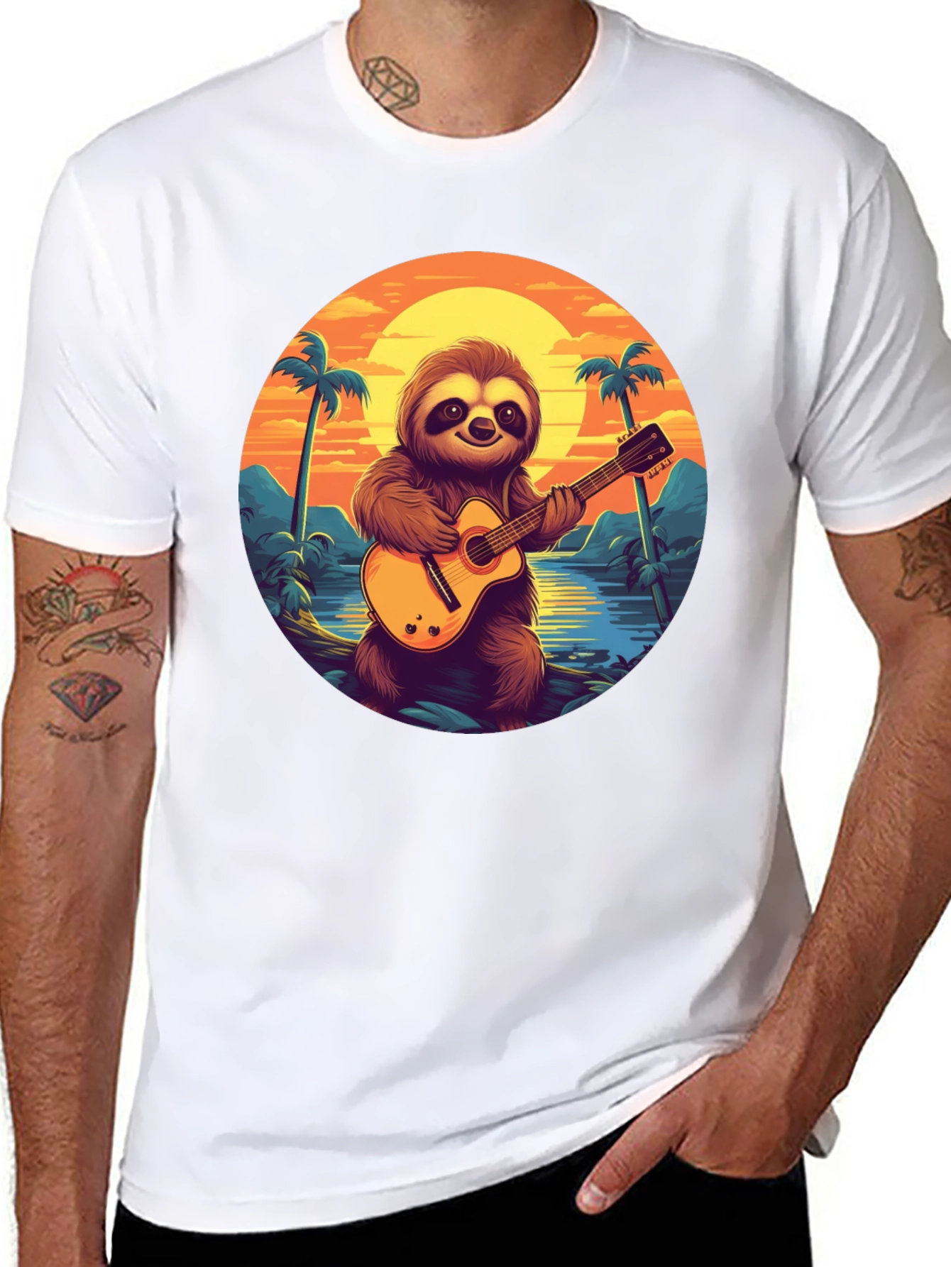 Sloth Guitarist Graphic Tee - Tropical Vibes