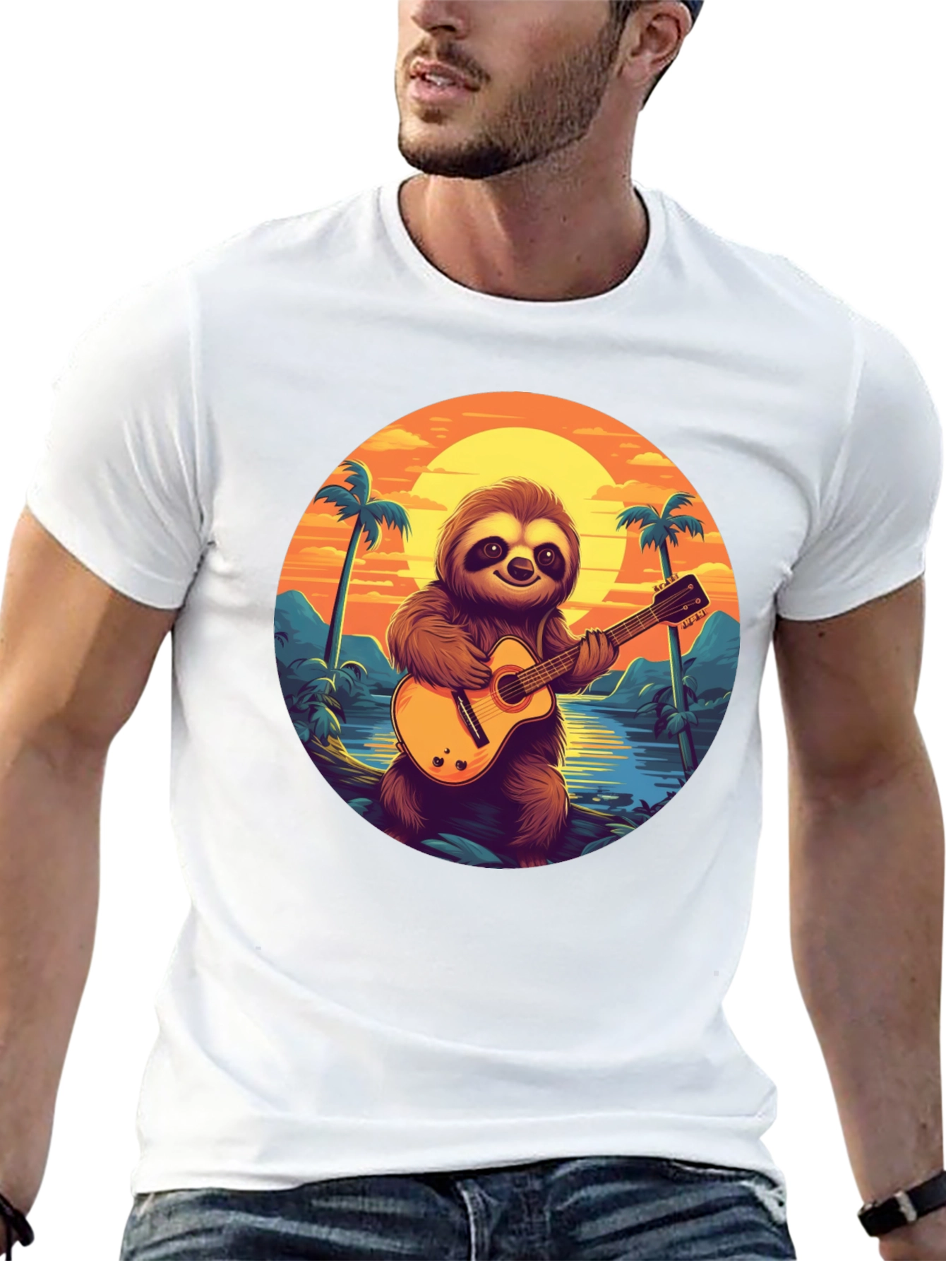 Sloth Guitarist Graphic Tee - Tropical Vibes