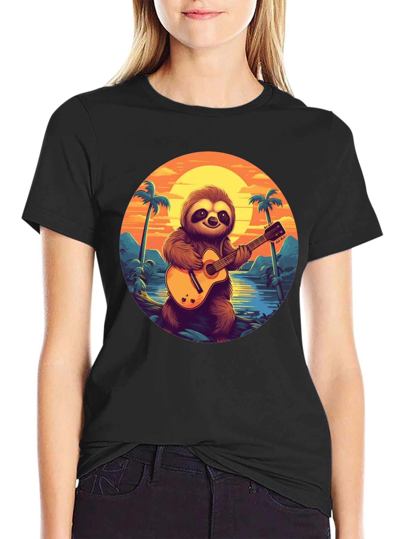 Sloth Guitarist Graphic Tee - Tropical Vibes