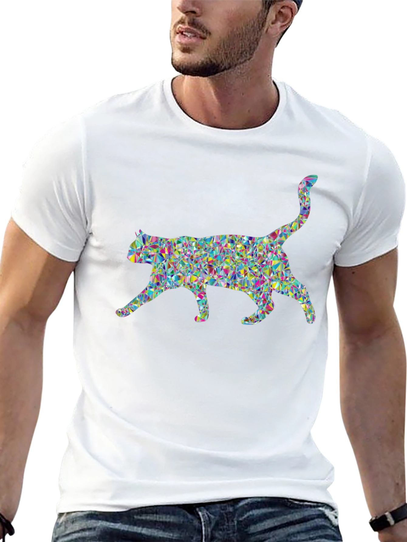 Geometric Cat Graphic Black T-Shirt