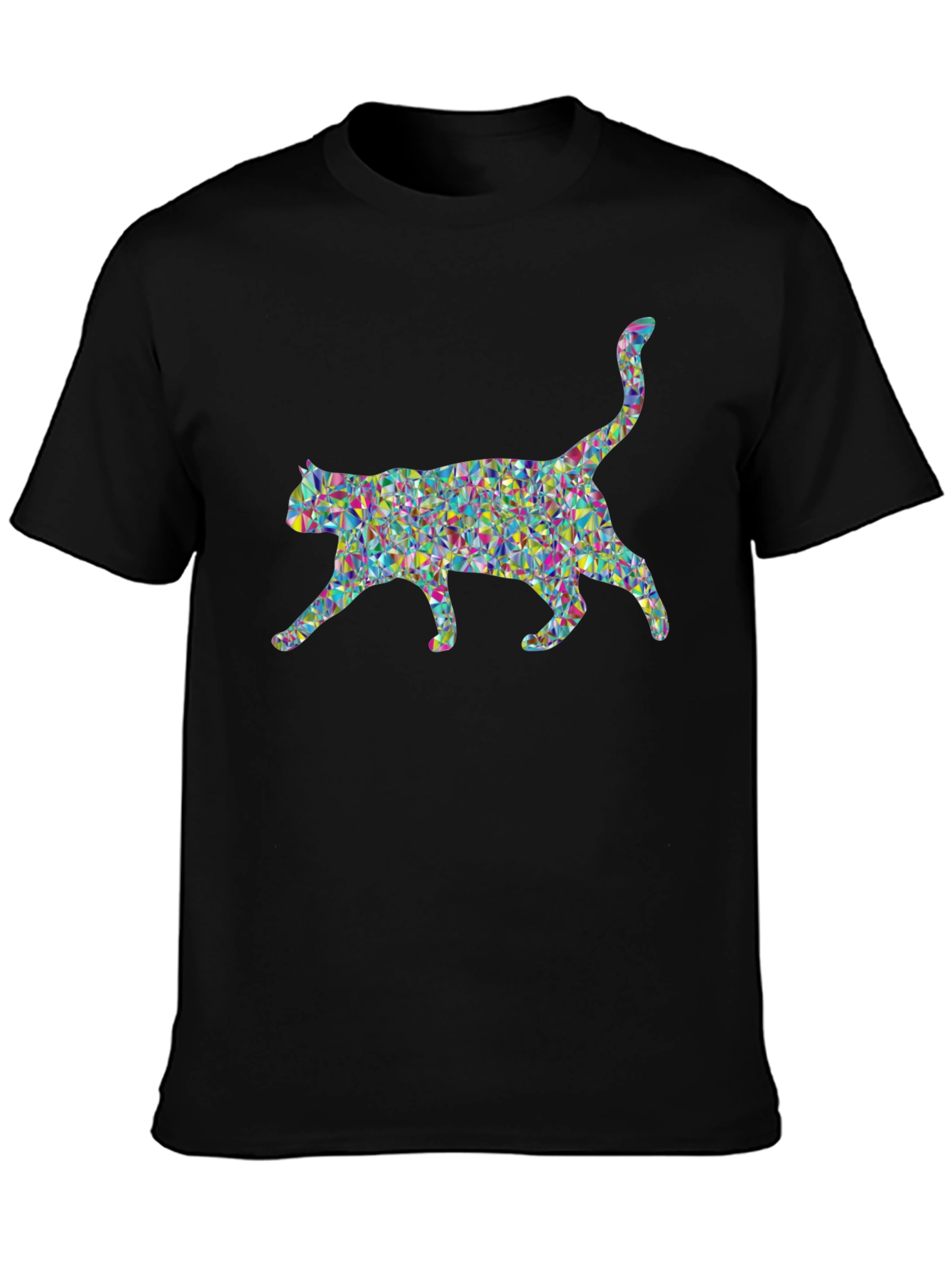 Geometric Cat Graphic Black T-Shirt