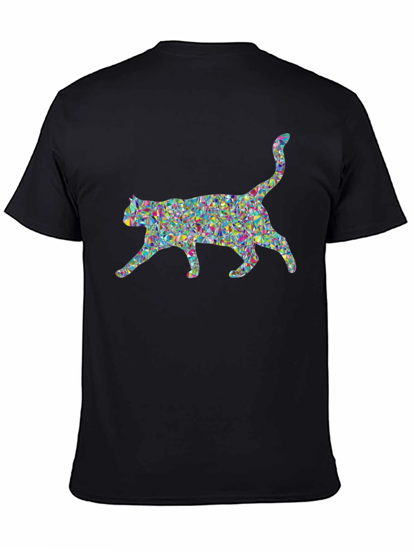 Geometric Cat Graphic Black T-Shirt