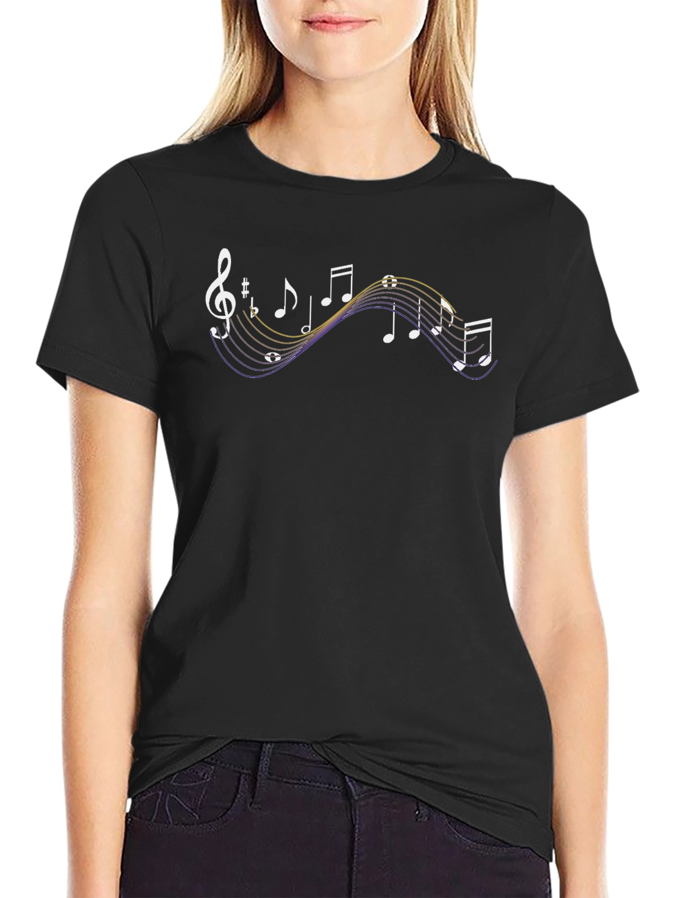 Musical Notes Graphic T-Shirt - Black