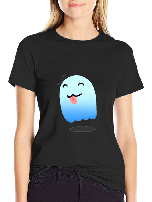 Cute Ghost Graphic Tee - Black Cotton T-Shirt