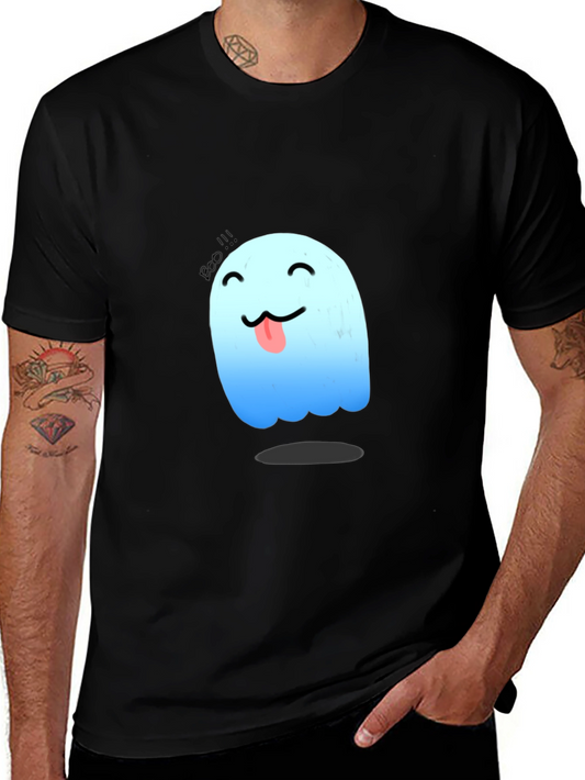 Cute Ghost Graphic Tee - Black Cotton T-Shirt