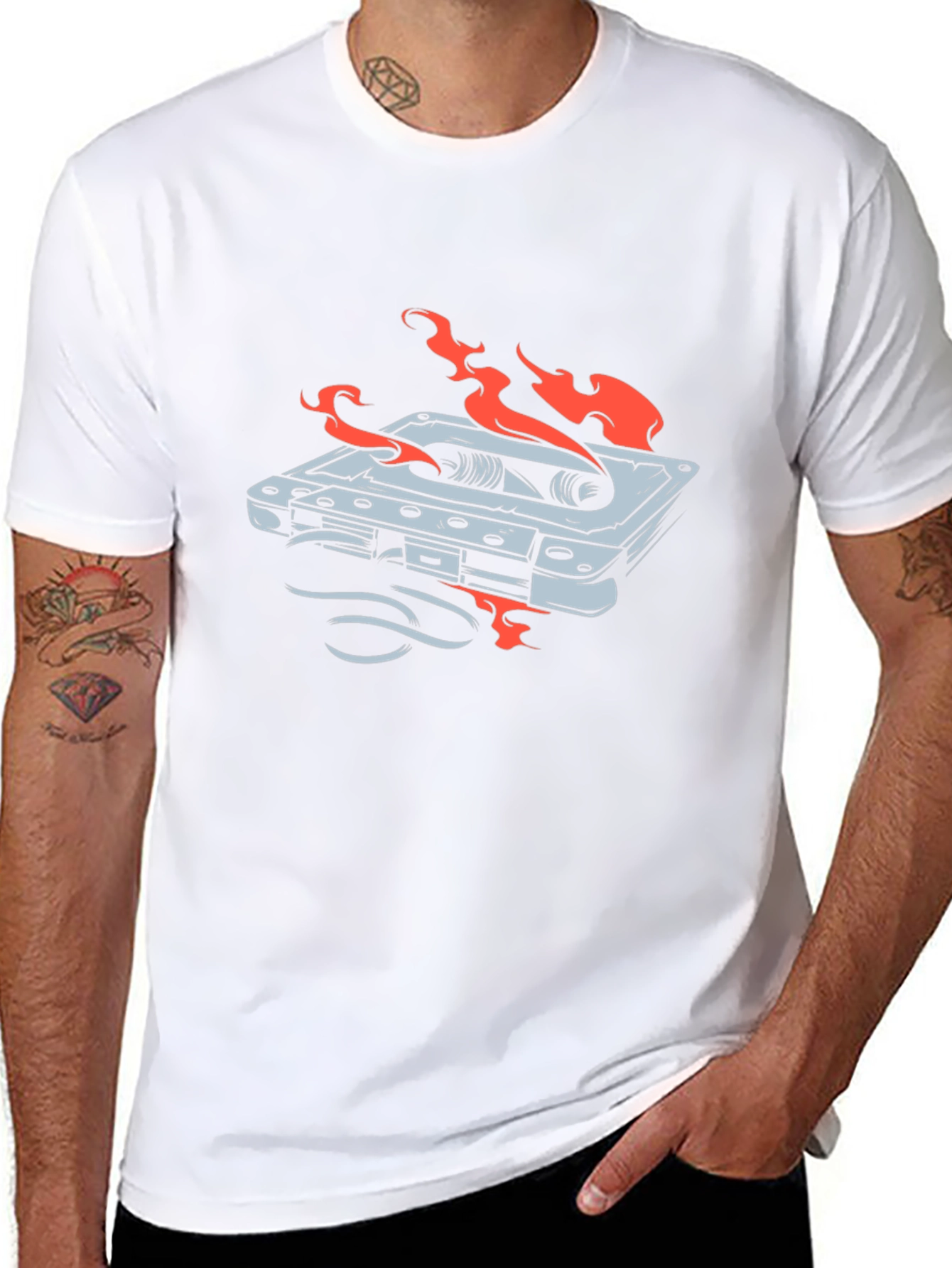 Retro Cassette Tape On Fire Graphic T-Shirt