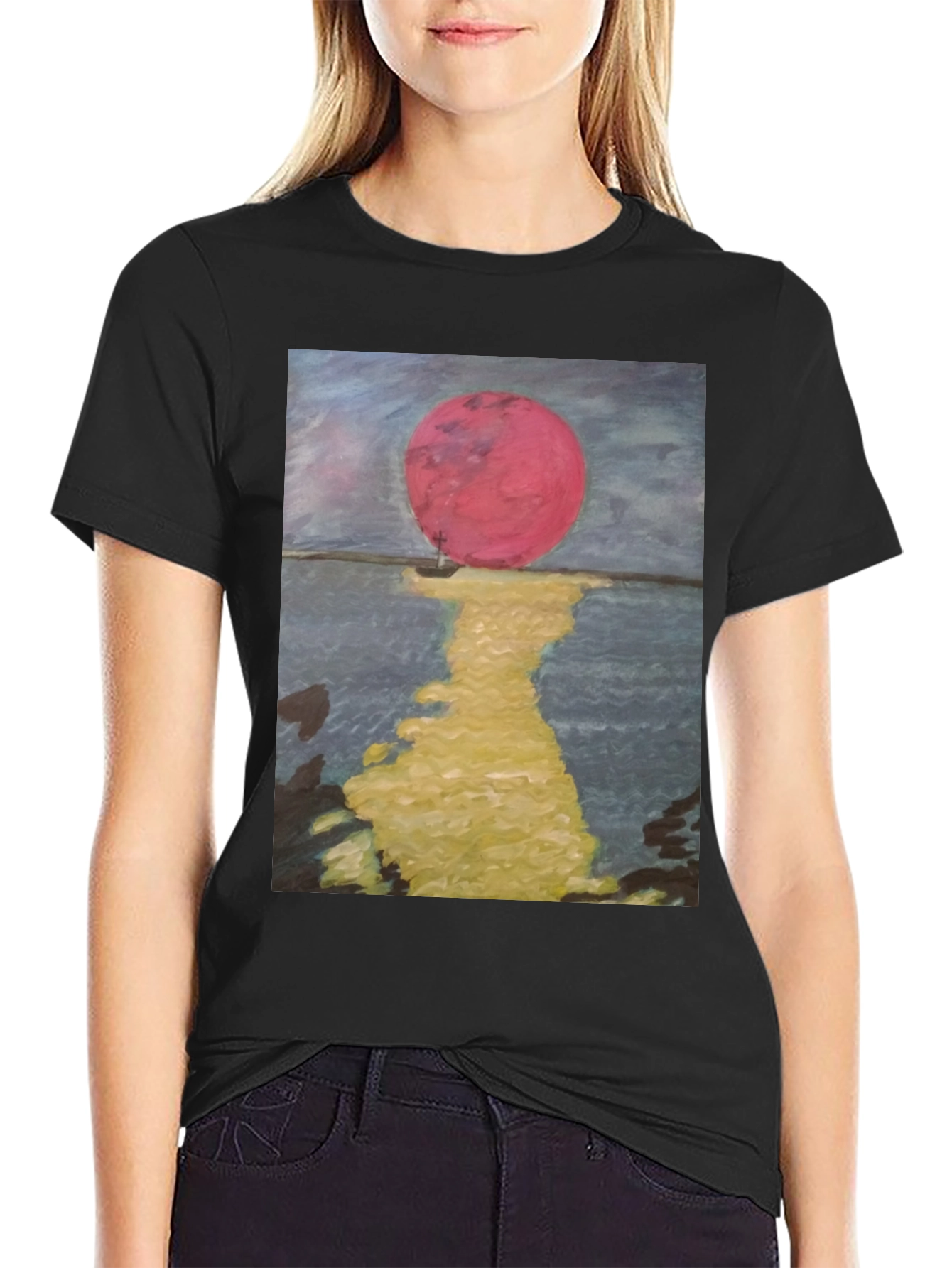 Crimson Moon Graphic Tee - Artistic Unisex T-Shirt