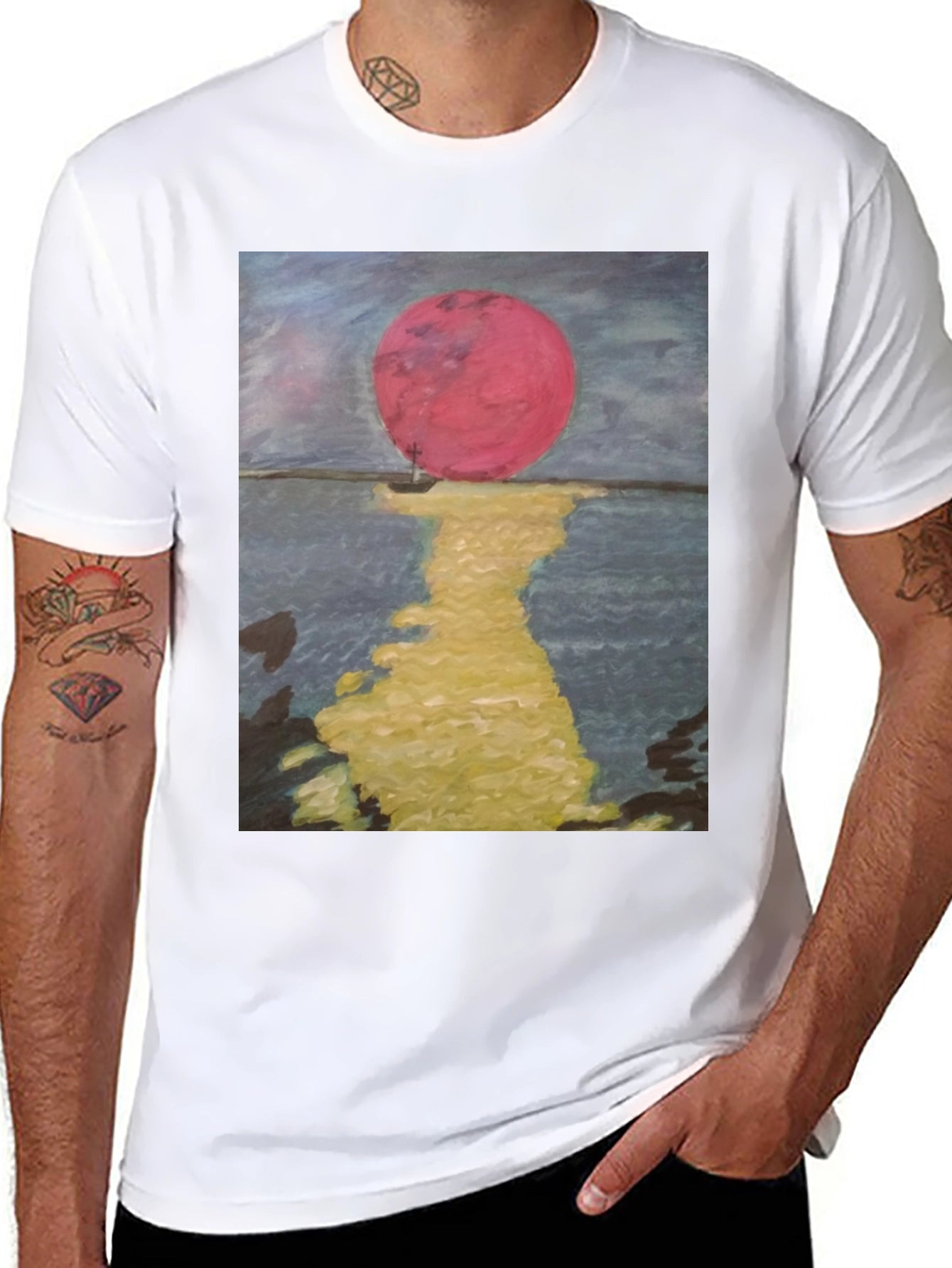 Crimson Moon Graphic Tee - Artistic Unisex T-Shirt