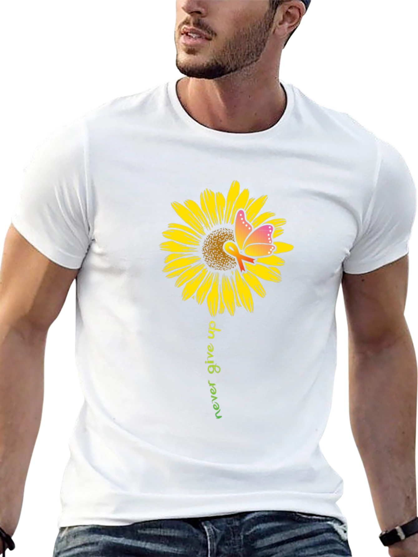 Sunflower Butterfly Never Give Up T-Shirt