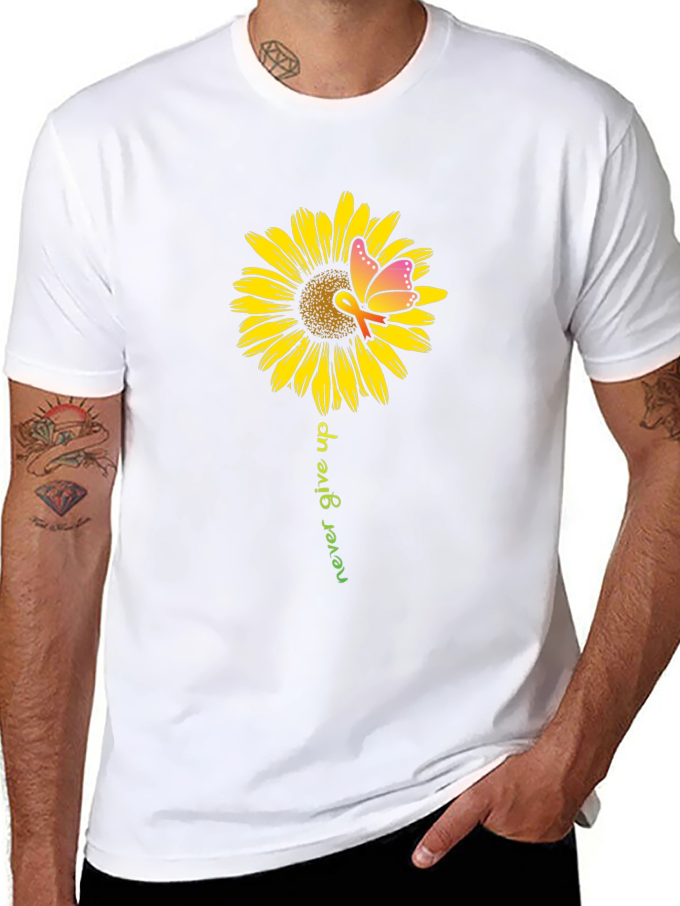 Sunflower Butterfly Never Give Up T-Shirt