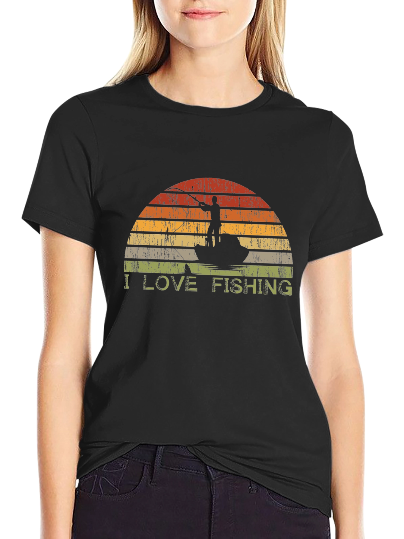 I Love Fishing T-Shirt - Retro Sunset Graphic Tee
