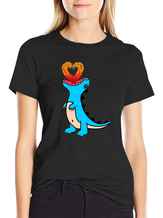 Dino Love Black T-Shirt - Heart Fire Design