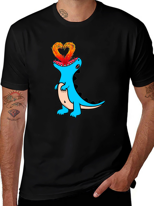 Dino Love Black T-Shirt - Heart Fire Design