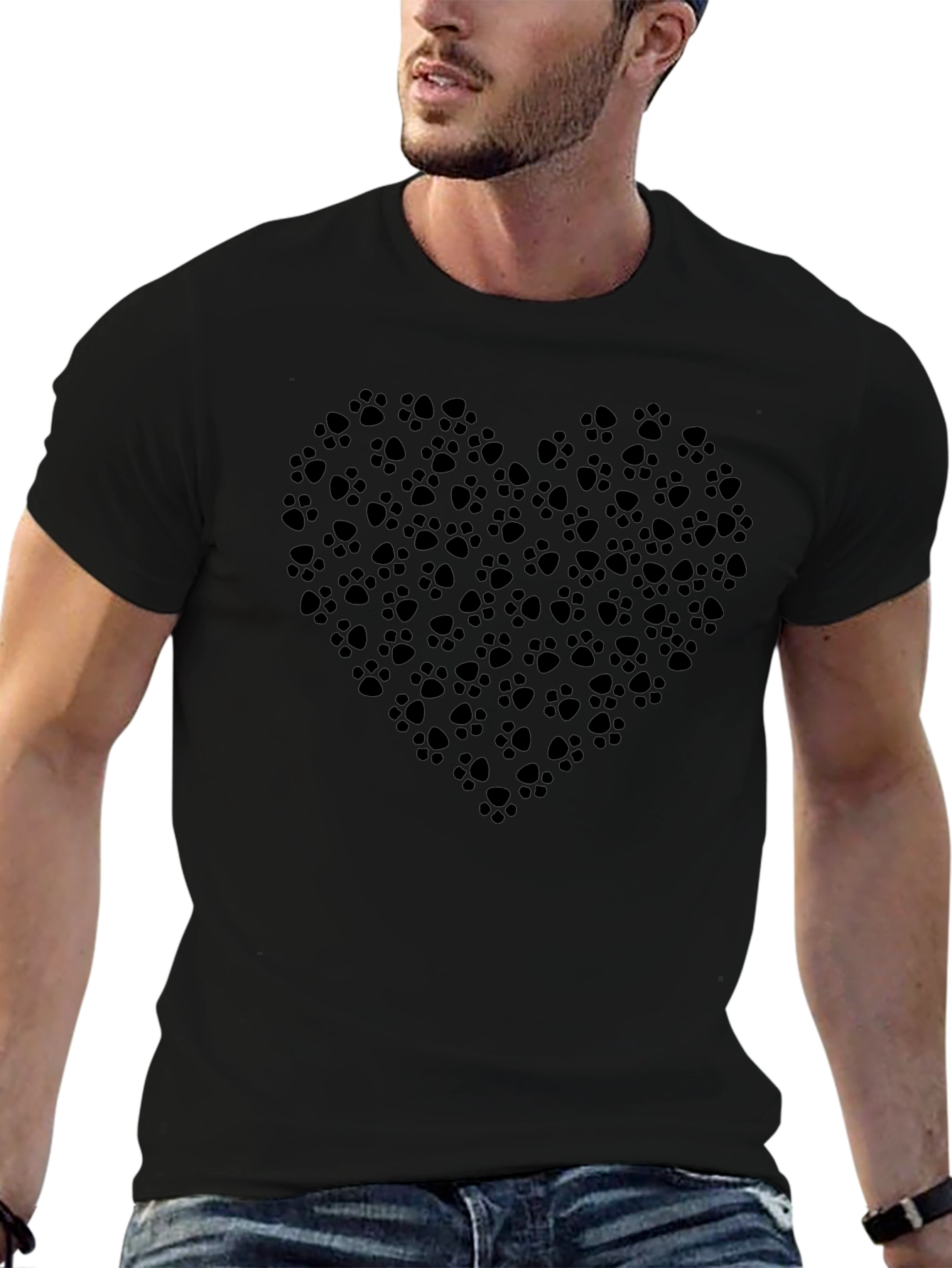 Paw Print Heart Graphic Tee - Mens Black T-Shirt