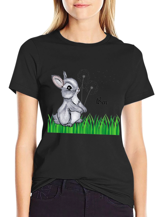 Cute Bunny Ben Black T-Shirt