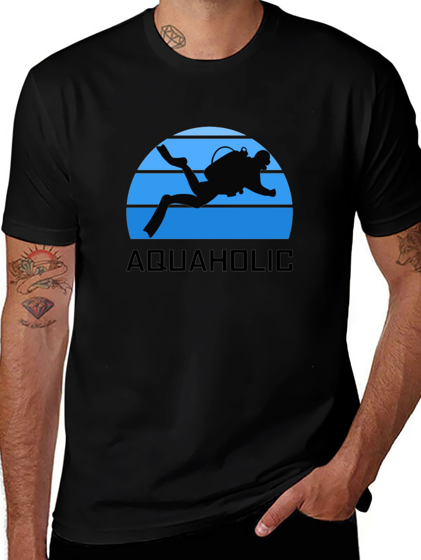 Aquaholic Scuba Diver Graphic T-Shirt - Black