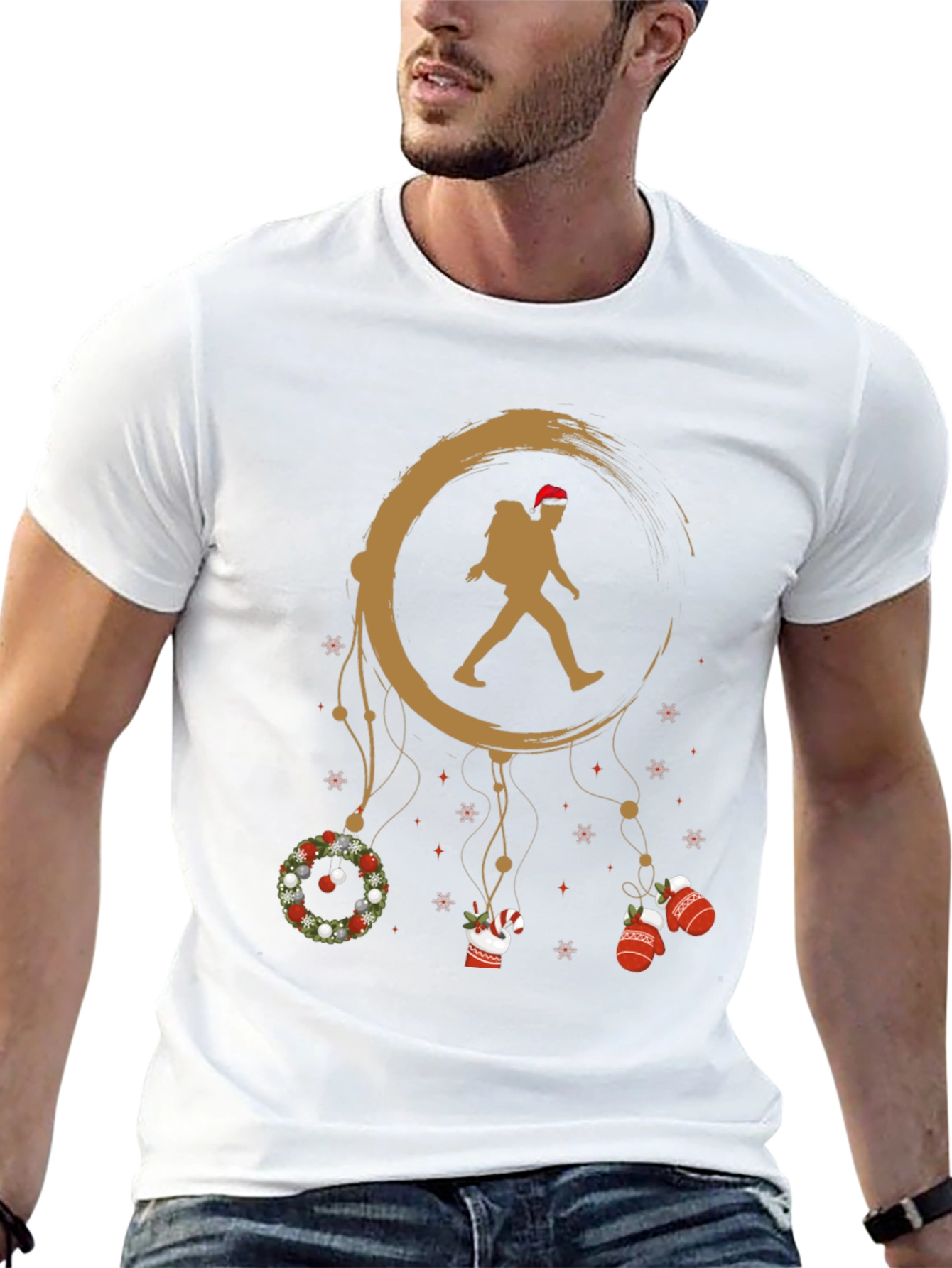 Christmas Hiker Graphic Tee - Holiday Adventure Shirt