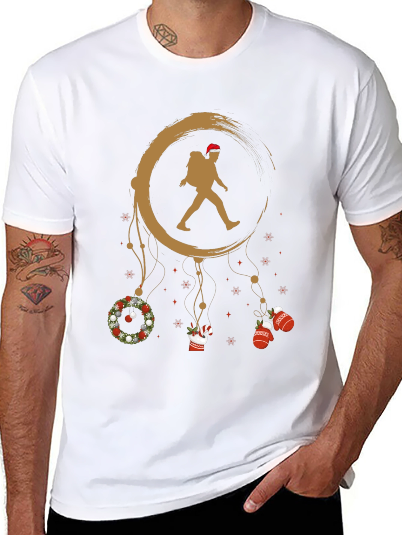 Christmas Hiker Graphic Tee - Holiday Adventure Shirt