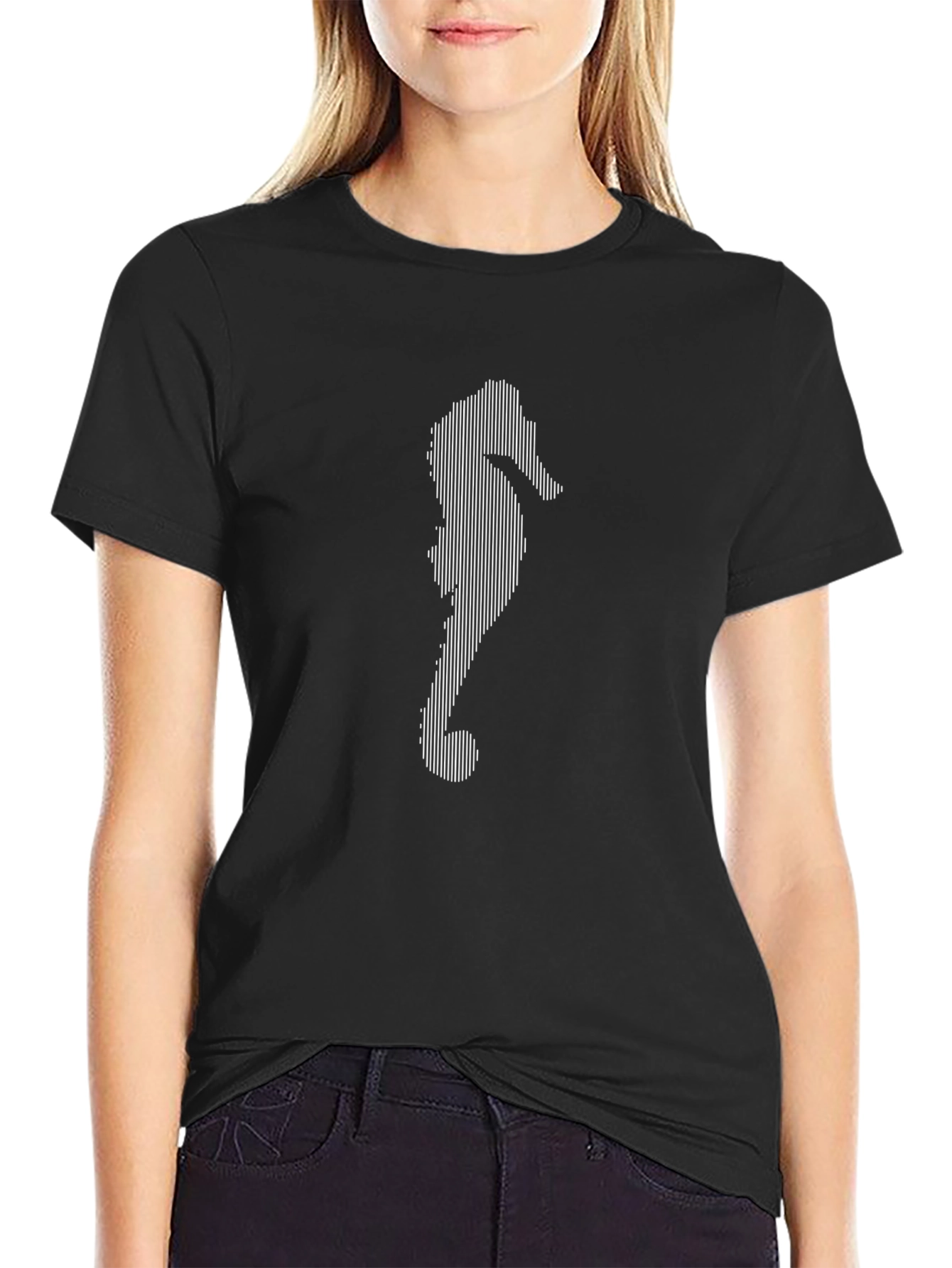 Modern Seahorse Graphic Black T-Shirt