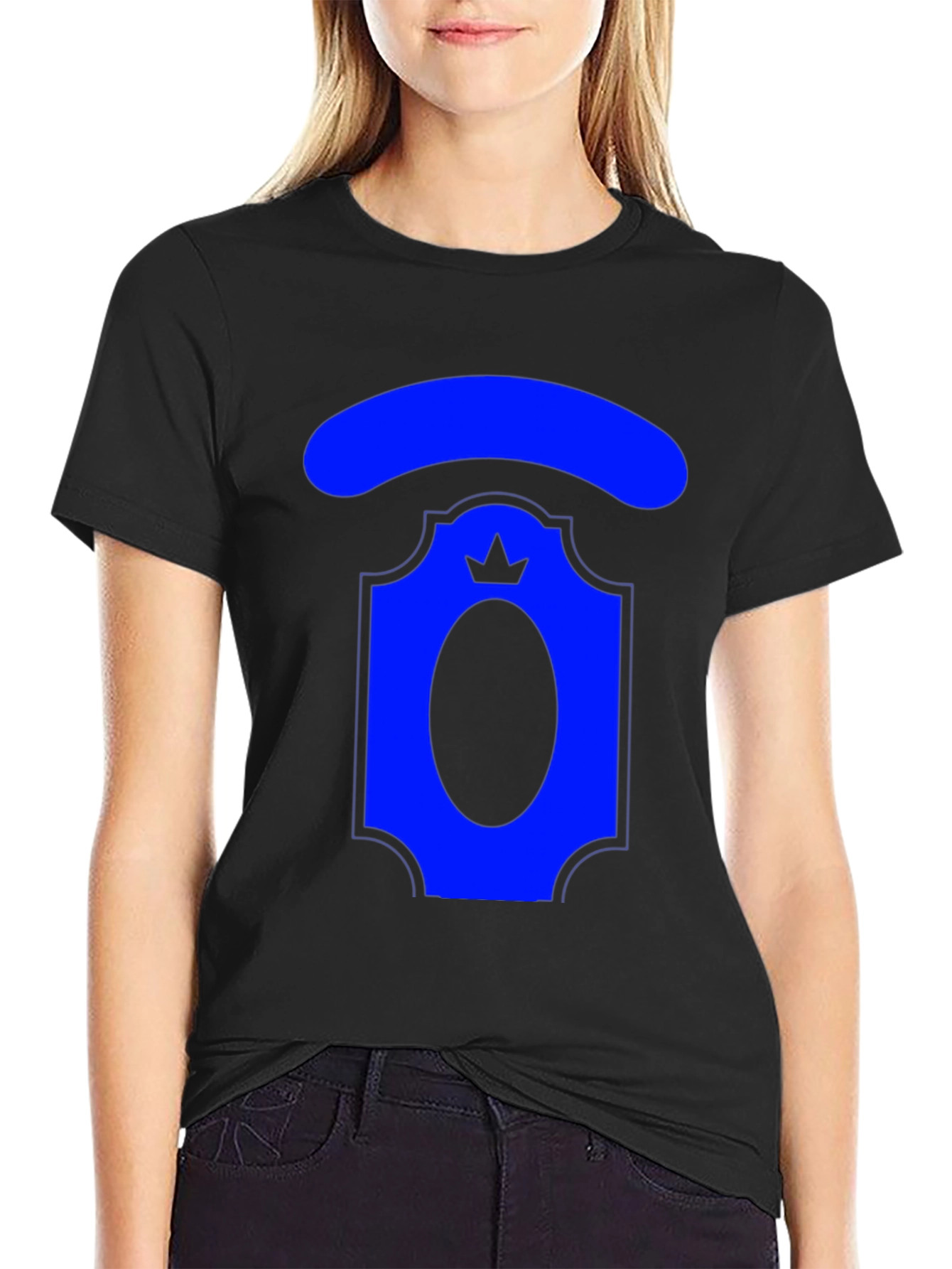 Royal Blue Crest Graphic T-Shirt - Black Cotton Tee