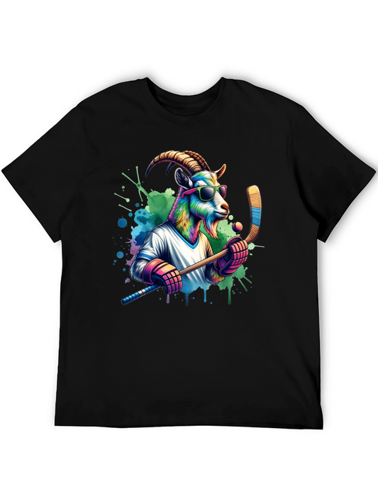 Cool Goat Hockey Player Graphic Tee