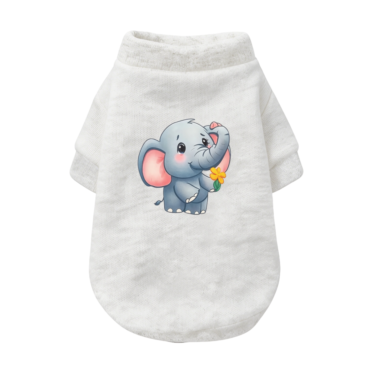 Sweet Baby Elephant Holding Flower Gentle White Pet Cardigan Sweater