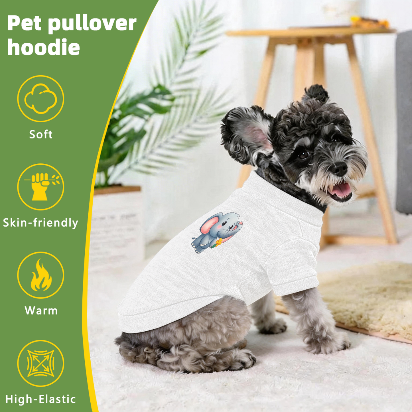 Sweet Baby Elephant Holding Flower Gentle White Pet Cardigan Sweater