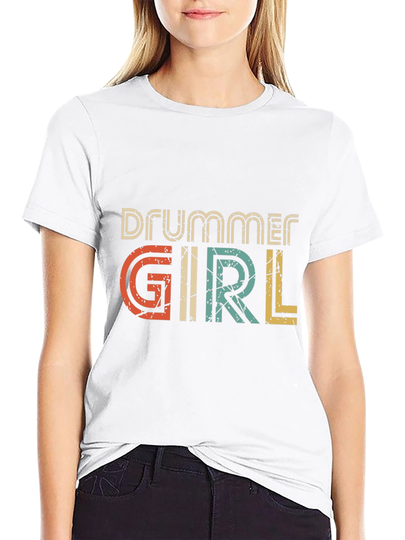 Drummer Girl Retro Graphic Tee - Music Lover Shirt