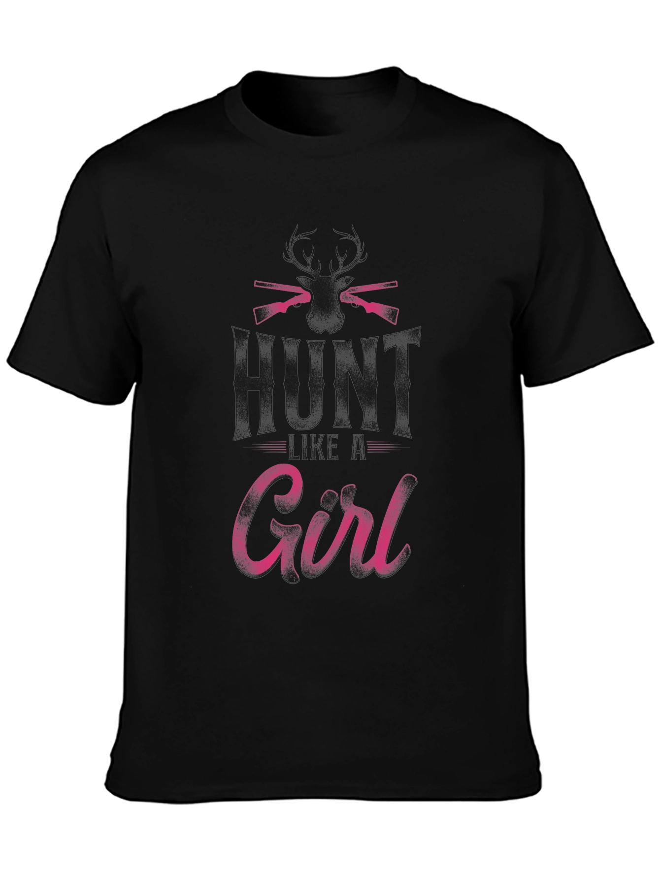Hunt Girl T-Shirt - Black Crew Neck Hunting Apparel