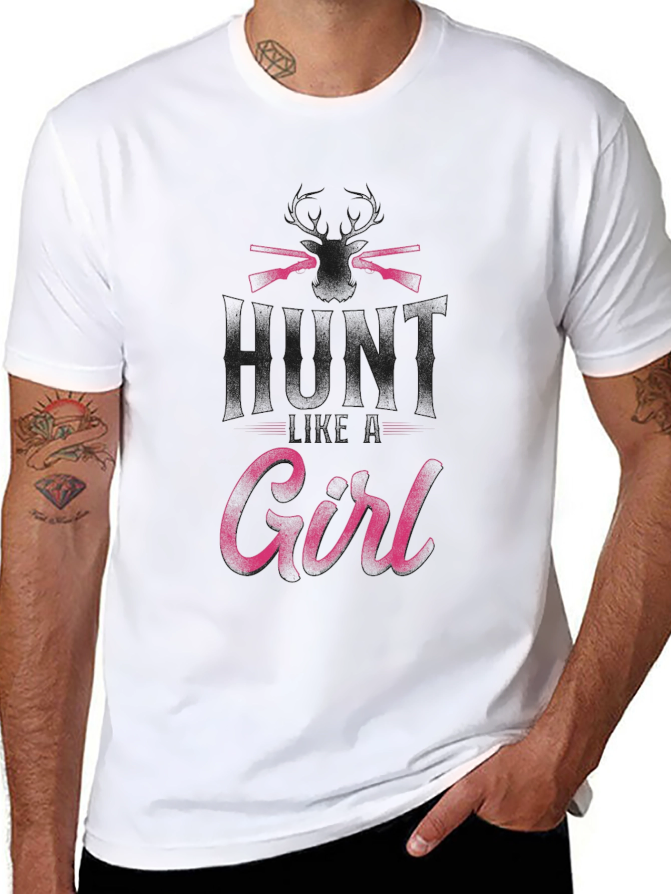 Hunt Girl T-Shirt - Black Crew Neck Hunting Apparel