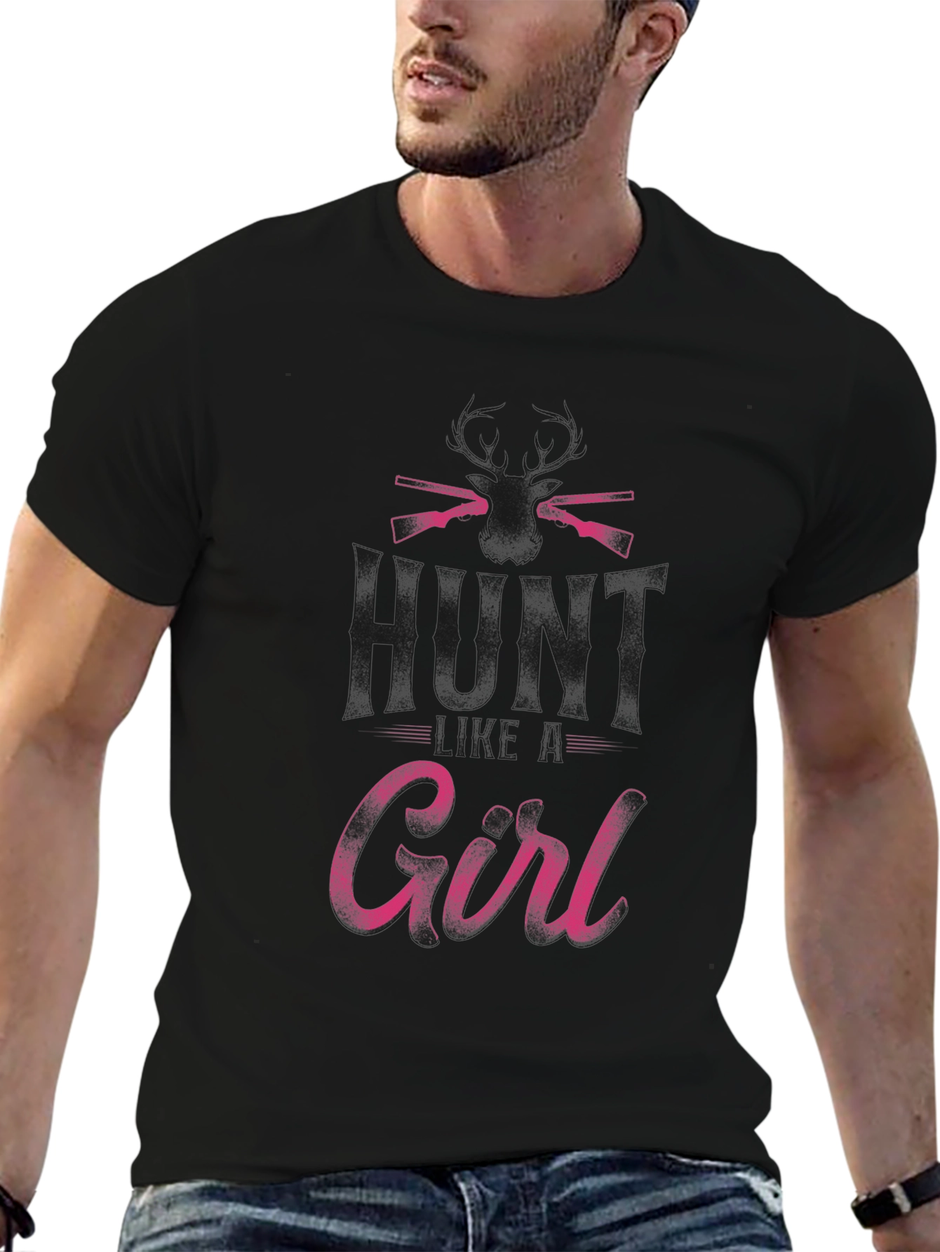 Hunt Girl T-Shirt - Black Crew Neck Hunting Apparel