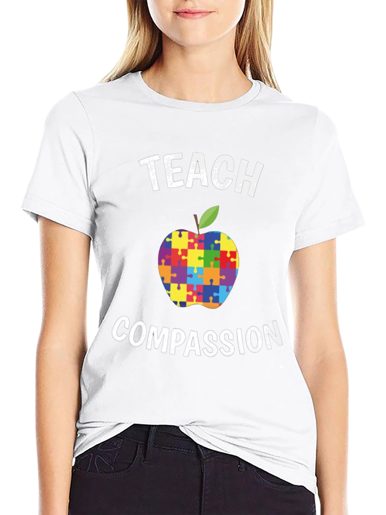 Teach Compassion Autism Puzzle Apple T-Shirt