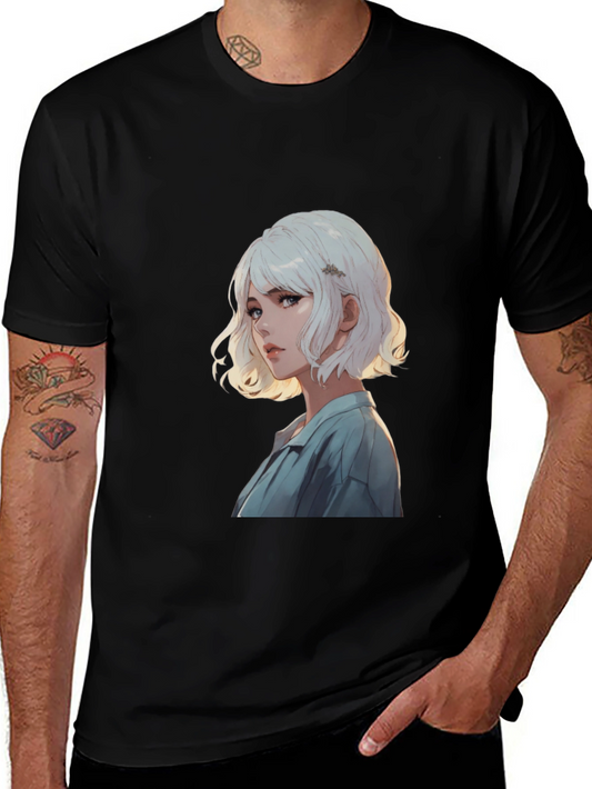Anime Girl Graphic Print Black T-Shirt