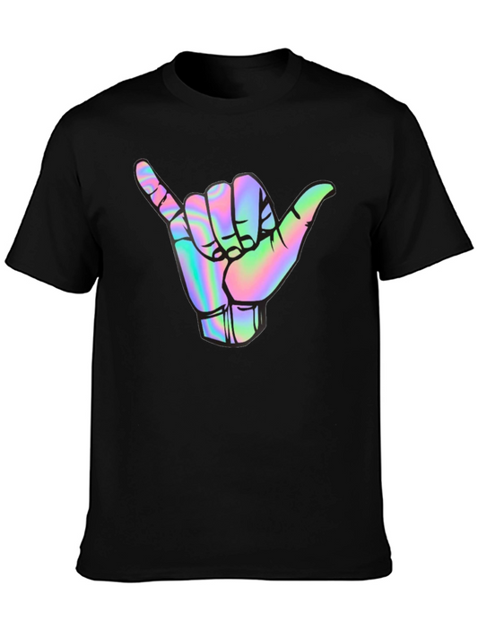 Holographic Shaka Hand Black T-Shirt