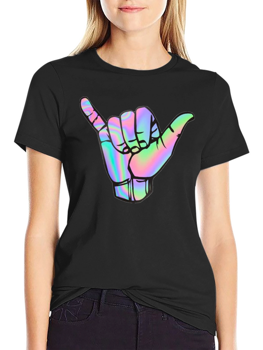Holographic Shaka Hand Black T-Shirt