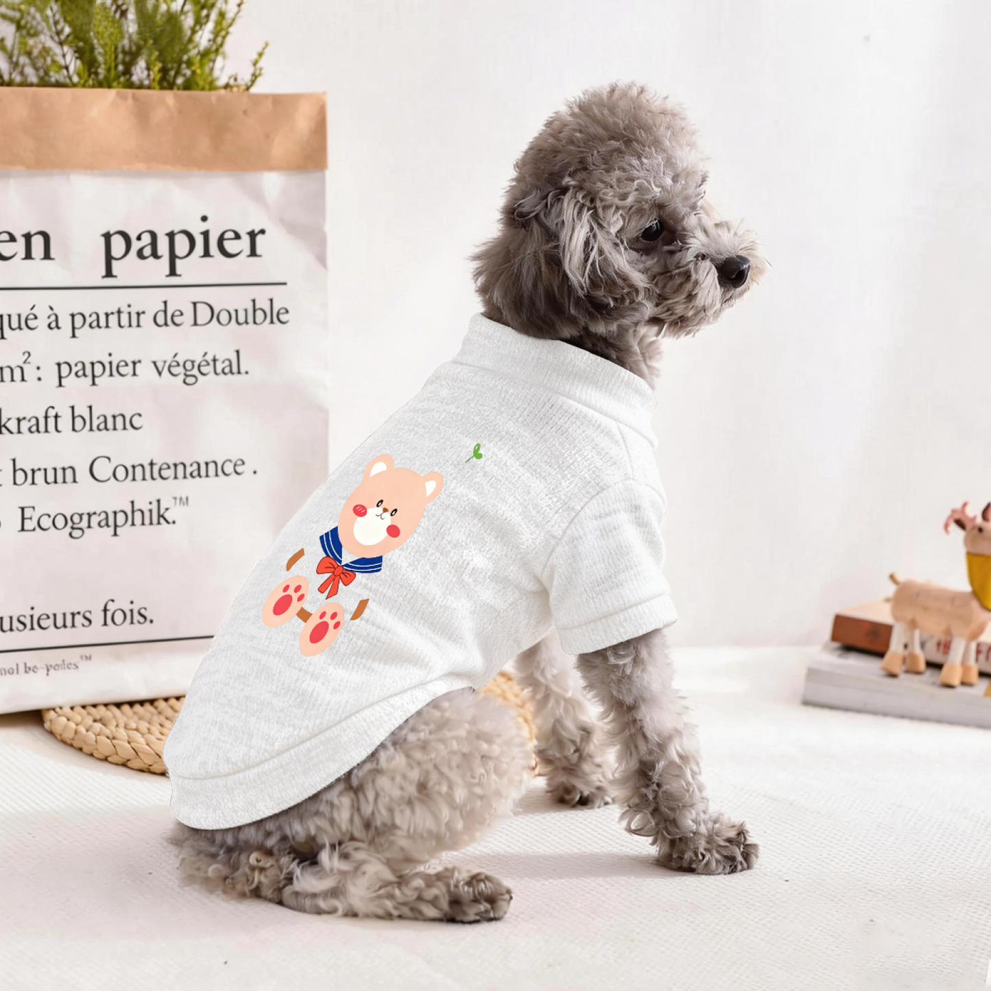 Adorable Sailor Bear Print Pet Sweater, Soft Warm Puppy Cardigan Top