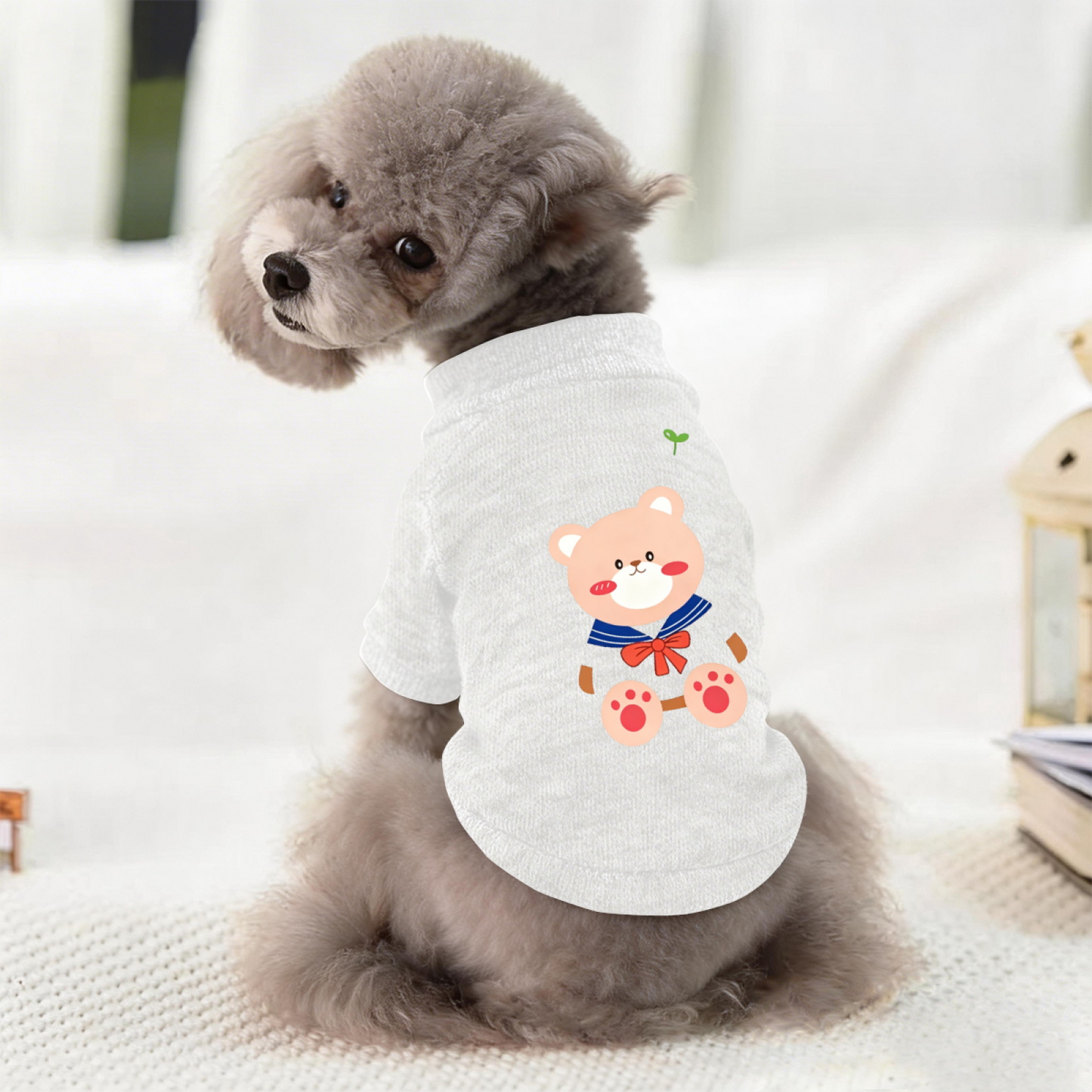 Adorable Sailor Bear Print Pet Sweater, Soft Warm Puppy Cardigan Top