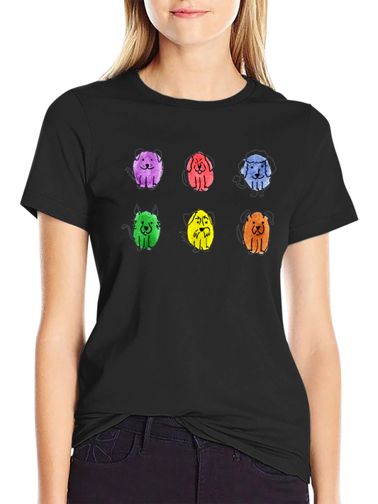 Colorful Puppy Print Crew Neck T-Shirt