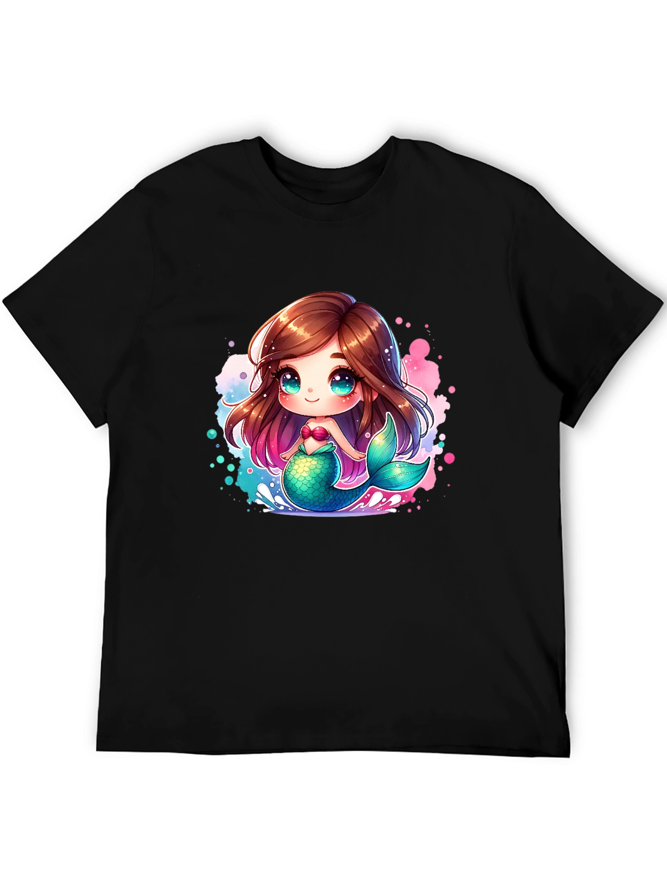 Cute Mermaid Cartoon Black T-Shirt