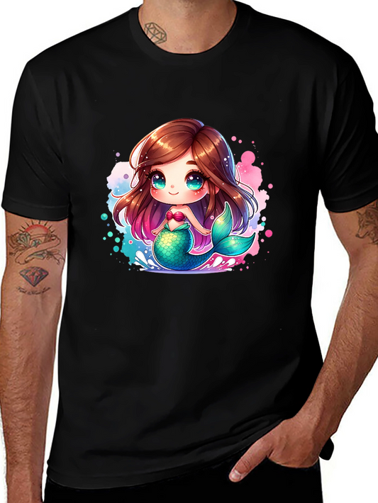 Cute Mermaid Cartoon Black T-Shirt