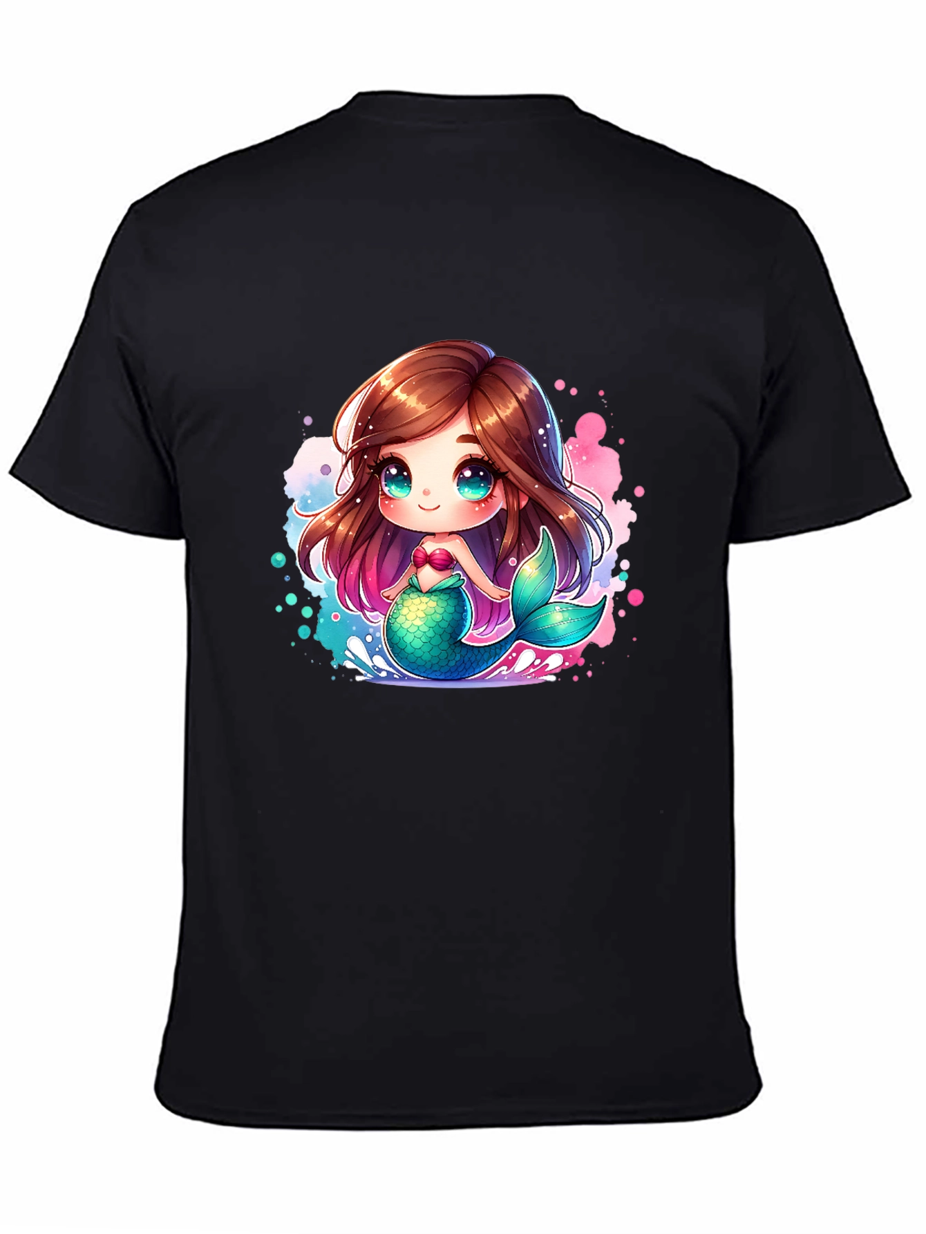 Cute Mermaid Cartoon Black T-Shirt
