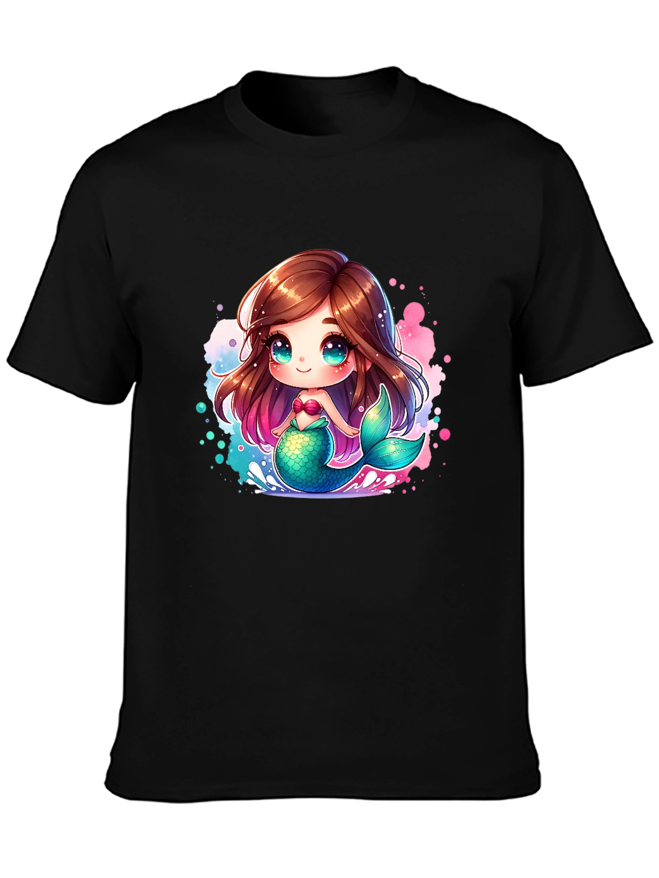 Cute Mermaid Cartoon Black T-Shirt